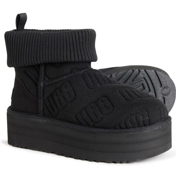 UGG Australia Women's Black Classic Mini Felted Platform Boots Size 8 NEW
